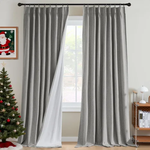 Vista 16 de H.VERSAILTEX Cortinas opacas plisadas completas de lino con mezcla de felpilla de 84 pulgadas, 2 paneles para dormitorio, aislamiento térmico
