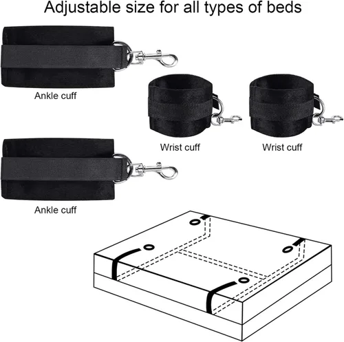 Vista 3 de Restricciones de cama para adultos sexuales Bondaged King Bed Bondaged Juego sexual para cama, puños de piernas, tobilleras y muñecas, restricciones