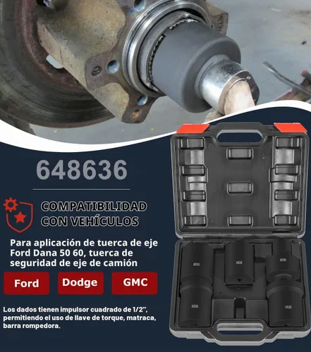 Vista 2 de Camoo 648636 Juego de llaves de tuerca de husillo, 5 piezas de enchufes de tuerca de eje para Ford Dana 50 60, para Dodge, Chevrolet y GMC de 1/2