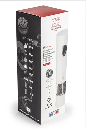 Vista 2 de Peugeot PHENIX - Molinillo de pimienta eléctrico ajustable de acero inoxidable lacado blanco, 8 pulgadas