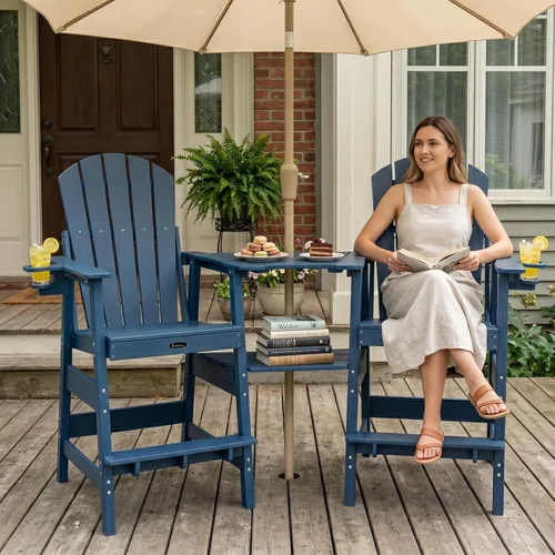 Vista 9 de FUNBERRY Tall Adirondack Chair Set of 2 with Tables, High Top Balcony Chair