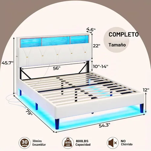 Vista 2 de ADORNEVE Base de cama de tamaño matrimonial con luces LED y cabecera