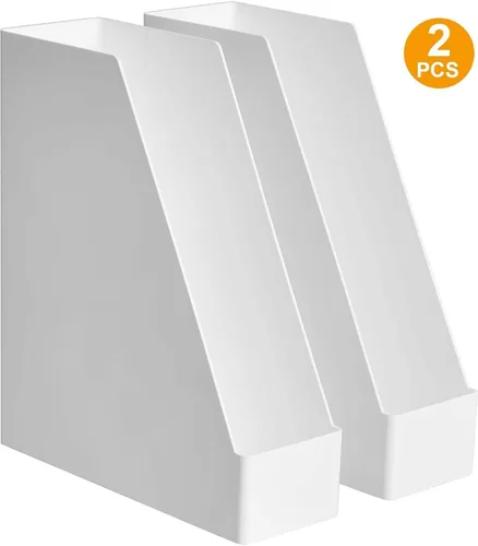 Vista 4 de Amazon Basics Organizador rectangular de escritorio de plástico, revistero, blanco, paquete de 2