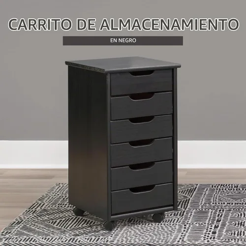 Vista 8 de Corinne - Carrito de almacenamiento con ruedas de seis cajones, color negro Linon Negro 6