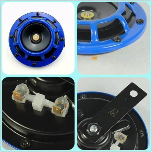 Vista 3 de Bocina eléctrica para coche, bocina de aire azul, 12 V, tono alto y bajo, kit de bocina gemela de metal de 135 dB, bocina de auto, bocina de camión
