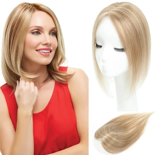 Vista 8 de Aimeolyn Toppers de cabello para mujer, cabello humano real, sin flequillo, extensiones de cabello superior para adelgazar, base de encaje Haisr