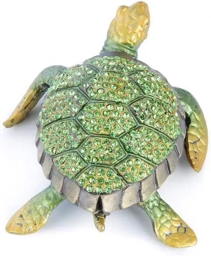 Vista 4 de KALIFANO Joyeríacaja de recuerdo decorativa de tortuga marina con cristales Swarovski para almacenamiento y organización, caja magnética hecha a mano