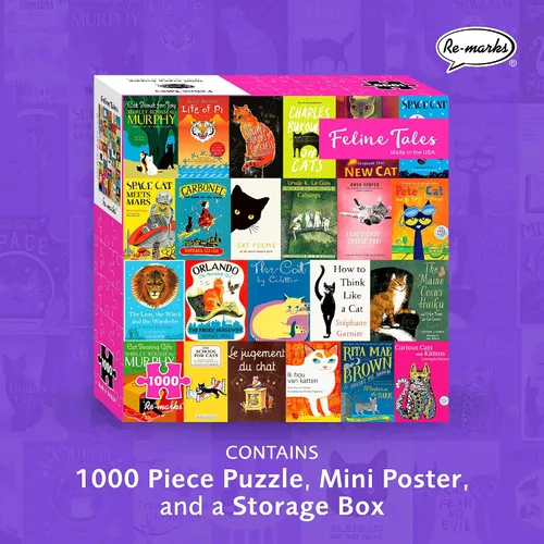 Vista 2 de Re-Marks Feline Tales - Rompecabezas de 1000 piezas para todas las edades, rompecabezas de libros de gatos, rompecabezas familiar