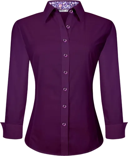 Vista 40 de Esabel.C - Camisa de trabajo con botones de manga larga para mujer, elástica, corte regular