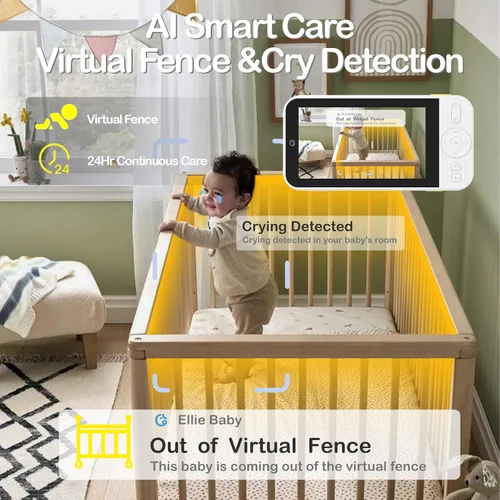 Vista 3 de Ellie - Monitor de bebé sin WiFi, monitor de bebé con cámara y audio, IPS 1080P de 5 pulgadas con montaje en pared, batería de 6000 mAh, rango