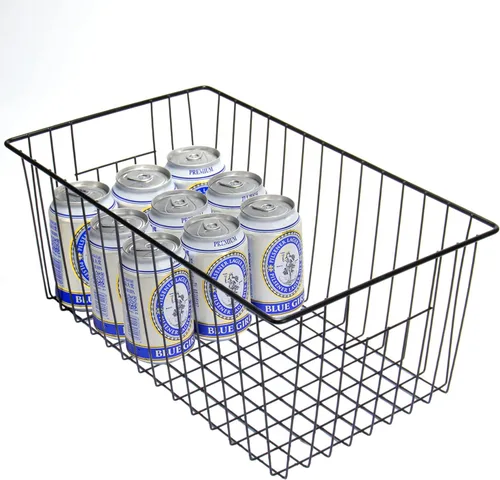 Vista 4 de Canastas organizadoras de almacenamiento de alambre de 16 pulgadas para congelador, cubo de refrigerador para el hogar con asas integradas