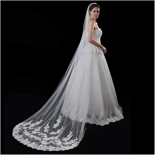Vista 6 de Yalice - Vela de boda para mujer, borde de flores, longitud de 1 estante, para novia, accesorios de encaje