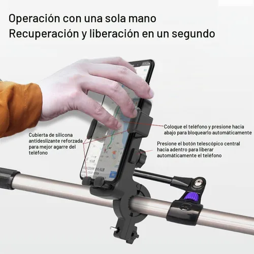 Vista 4 de Soporte de teléfono para manillar de bicicleta, soporte de teléfono de motocicleta, abrazadera de teléfono para manillar de motocicleta, clip