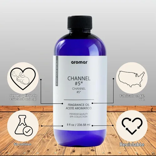 Vista 2 de AROMAR Aceite de fragancia premium, de larga duración, refrescante aroma edificante para aromaterapia, relajación y usos domésticos. Canal #5 8oz