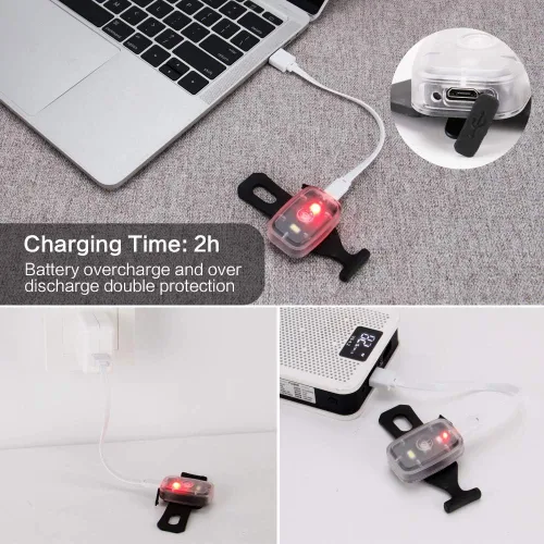 Vista 2 de Luz LED de seguridad, luces estroboscópicas con clip para corredores, luz trasera de bicicleta con 5 modos de iluminación, accesorios de alta