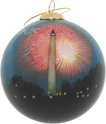 Vista 5 de Ornamento de Navidad de cristal pintado a mano - Washington D. C. - Jefferson Memorial con flores de cerezo