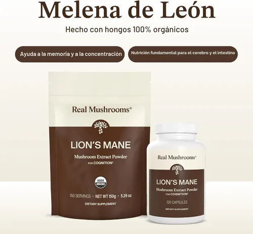 Vista 3 de Lions Mane Mushroom Cognition (120 cápsulas) Cápsulas de extracto de hongo de melena de león Suplemento para el cerebro, vitaminas cerebrales
