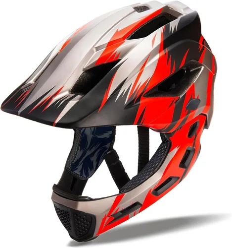 Vista 8 de Casco de cara completa para niños y niños, casco BMX multideporte desmontable para bicicleta sucia de montaña Negro