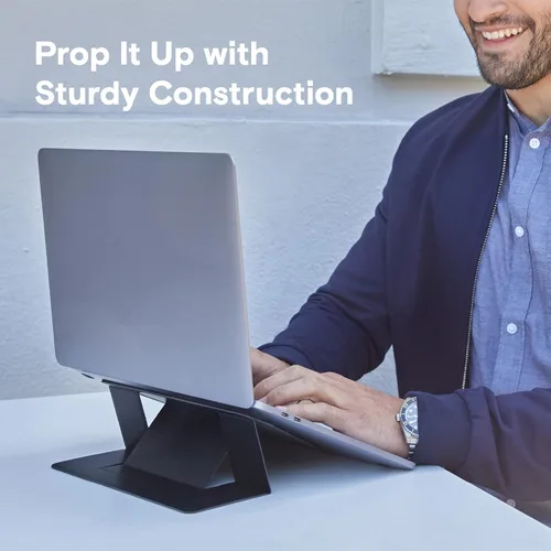Vista 3 de MOFT Soporte para computadora portátil para escritorio, soporte de computadora adhesivo con doble ángulo, soporte elevador ergonómico
