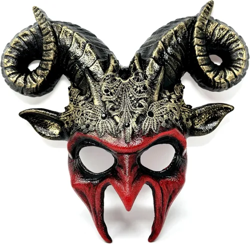 Vista 20 de Ram - Máscara de disfraz de demonio de cuernos de diablo de cabra para disfraz de Halloween
