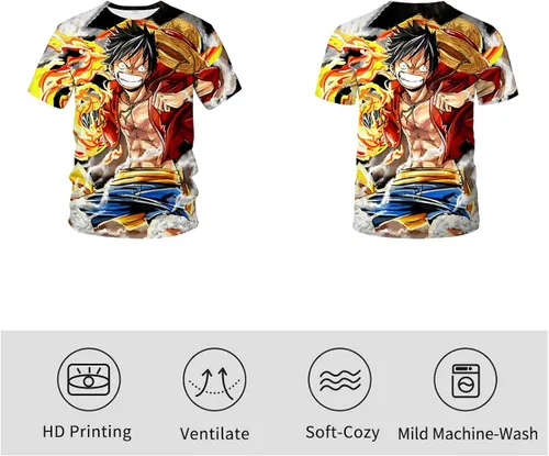 Vista 3 de Girren Camiseta de manga corta con cuello redondo y manga corta de anime 3D de verano