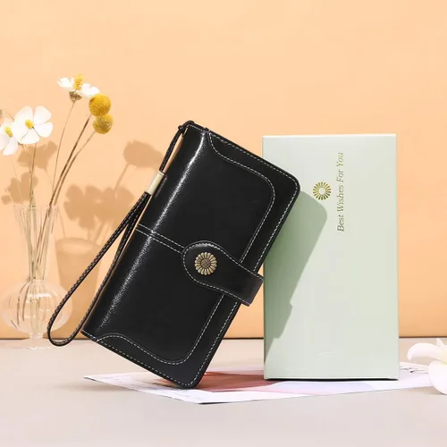 Vista 6 de FALAN MULE Cartera de cuero genuino RFID bloqueo gran capacidad Trifold señoras cartera.