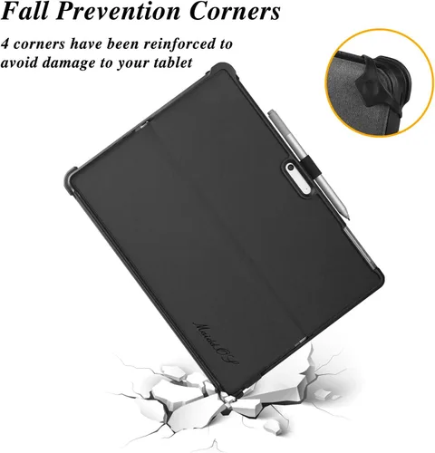 Vista 5 de Surface Pro 11 - Funda compatible con Surface Pro 10/9, funda protectora delgada con soporte para bolígrafo, correa de teclado, soporte multiángulo