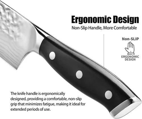 Vista 4 de Cuchillo de chef japonés de acero 7CR13 de 8 pulgadas, mango de madera de Pakka negra con triple remache con proceso de forja extra, regalos
