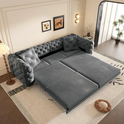 Vista 13 de Eafurn Sofá de dos plazas Chesterfield de gran tamaño 3 en 1, sofá cama convertible extraíble tamaño King con otomana movible y ribete de cabeza