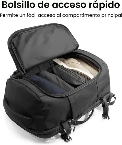 Vista 4 de Mochila de viaje tomtoc, equipaje de mano aprobado para vuelos y compatible con TSA, Negro, 40 L
