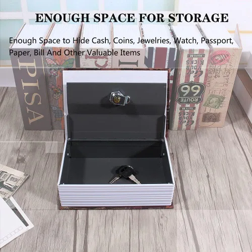 Vista 3 de Caja de depósito con forma de libro con combinación de diccionario, caja de dinero, caja de seguridad para joyas con llave (A)