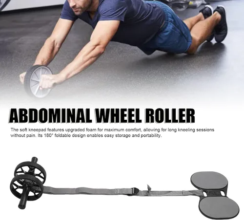 Vista 3 de Rodillo de rueda abdominal, correa de tracción automática, rodillera de doble rueda para entrenamiento abdominal, equipo de ejercicio para gimnasio