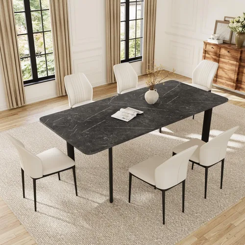 Vista 13 de HIPIHOM Mesa de comedor extensible para 6-8 personas, mesa gris oscuro