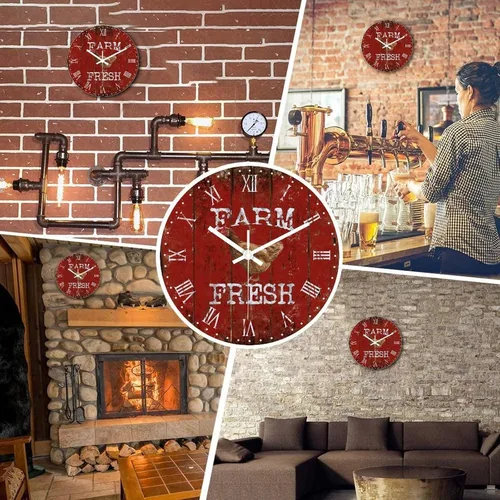 Vista 6 de DreamAutumn Reloj de pared de madera vintage con temática de playa rústica y costera, redondo, relojes de pared grandes, funciona con pilas, sin