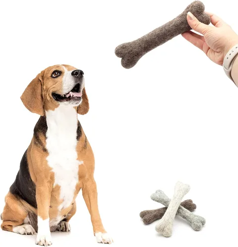 Vista 4 de Glaciart One Hueso masticable de lana de fieltro para perros (3 piezas) Juguete duradero para masticar perros, juguetes masticables para cachorros