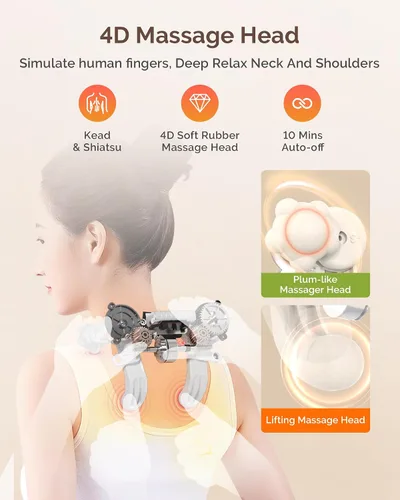 Vista 3 de AIRSEE Masajeador Shiatsu inalámbrico de cuello y hombros con calor, batería de más de 200 minutos, cabeza de flor de ciruelo mejorada 2025
