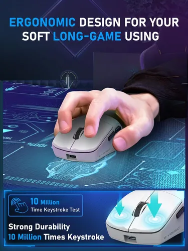 Vista 6 de E-YOOSO Ratón inalámbrico ligero para juegos, mouse inalámbrico de tres modos para deportes electrónicos con 5 botones programables, 4000 DPI