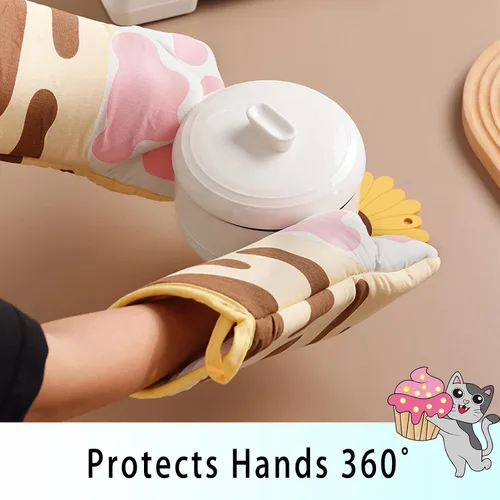 Vista 4 de Divertidos guantes de cocina para horno, accesorios de cocina, resistentes al calor, guantes kawaii para gatos, regalos para amantes de los gatos, 1