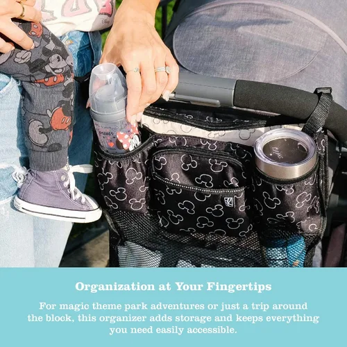 Vista 4 de J.L. Childress Disney Baby Cups 'N Cargo - Organizador universal para cochecito y accesorios, ganchos para cochecito de Mickey Black y Disney Baby