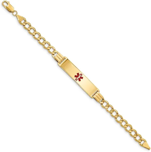 Vista 3 de Pulsera de oro amarillo de 14 quilates con esmalte rojo médico de 0232in para identificación de 70in