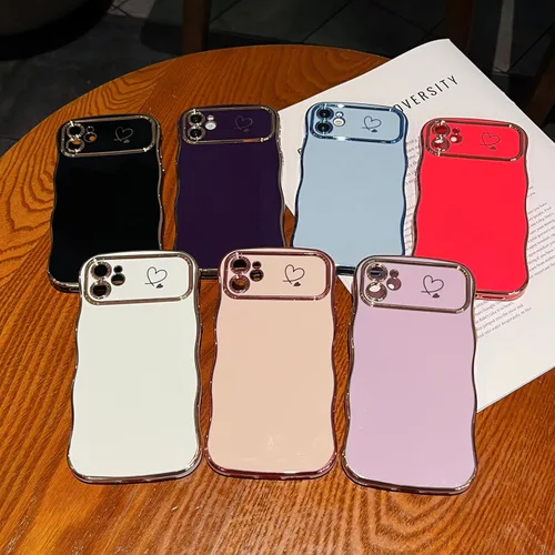 Vista 6 de ZTOFERA Funda para iPhone 11 de 6.1 pulgadas, bonita funda con marco ondulado rizado con patrón de corazón de amor, borde chapado de lujo