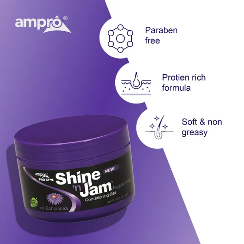 Vista 5 de AmPro Shine-n-Jam Regular - Infundido con equinácea para fomentar el crecimiento del cabello, ideal para domar flecos, colas de caballo, tejidos