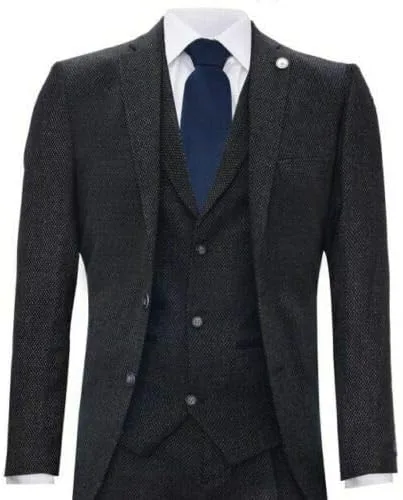 Vista 2 de Traje de tweed clásico de 3 piezas de espiga Peaky Blinders para hombre