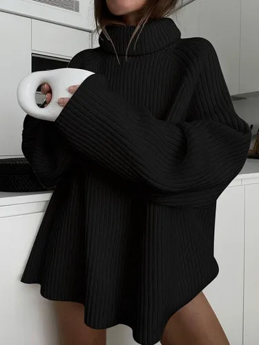 Vista 2 de LILLUSORY Suéter grueso de gran tamaño con cuello alto para mujer, suéter largo de punto de cachemira, suéter de otoño a la moda 2024