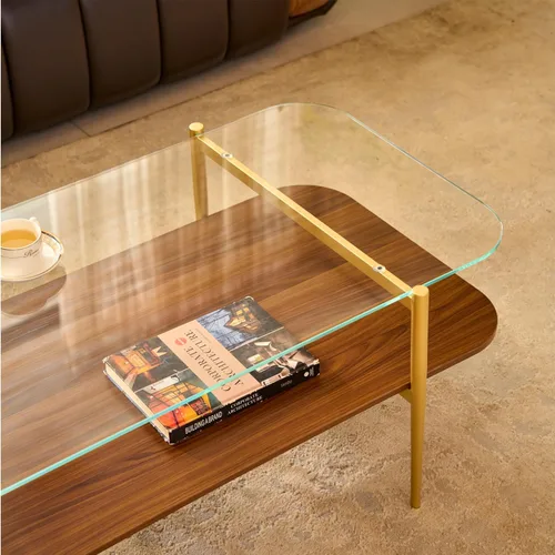 Vista 10 de Saint Mossi - Mesa de café moderna para sala de estar, mesa de café redonda de mediados de siglo, mesa central de 2 niveles para espacios pequeños