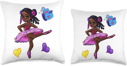 Vista 3 de Afro ArtOnMyTee Princess African American Ballerina Melanin Girls Love Dance Ballet Throw Pillow, 16x16, Multicolor