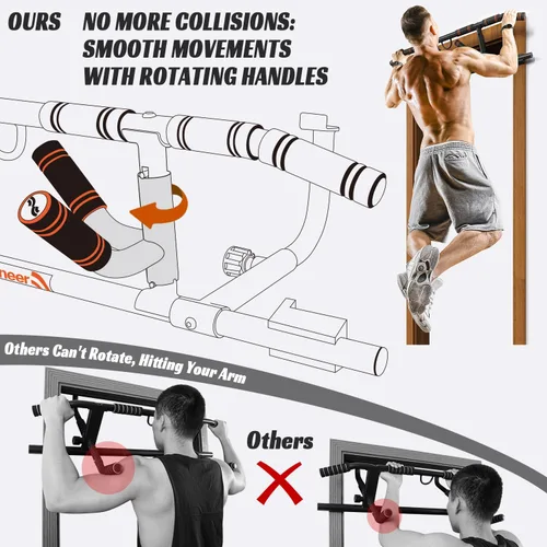Vista 6 de Sportneer Barra de dominadas para puerta, paquete sin tornillos, con barra de dominadas Sportneer con mango plegable