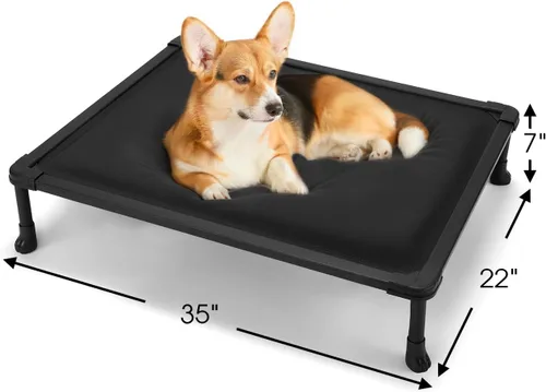 Vista 6 de Veehoo Cama Elevada para Perros a Prueba de Masticación, Catre Elevado Duradero para Mascotas con Colchoneta Impermeable Rellena de Algodón PP Negro
