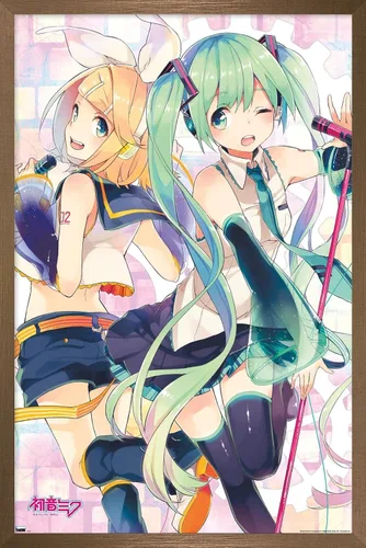 Vista 14 de Trends International Hatsune Miku - Póster de pared dúo, 22.4 pulgadas de largo x 14.7 W, versión enmarcada en madera de granero Versión enmarcada