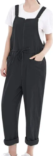 Vista 8 de Flygo Monos casuales de algodón para mujer, con correa ajustable, overoles holgados Verde Armada (ArmyGreen)